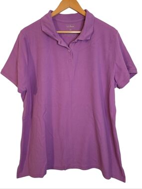 LL Bean Polo Shirt 2X Purple Performance Top Short Sleeve Plus Size Outdoor Casu